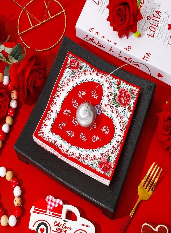 JarThenaAMCS مناديل ورقية عتيقة من JarThenaAMCS، 100 قطعة، بتصميم كلاسيكي لعيد الحب، للاستخدام مرة واحدة، باللون الأحمر، على شكل قلب ووردة، مثالية للغداء والعشاء، ولتزيين طاولات الحفلات. - Image 4